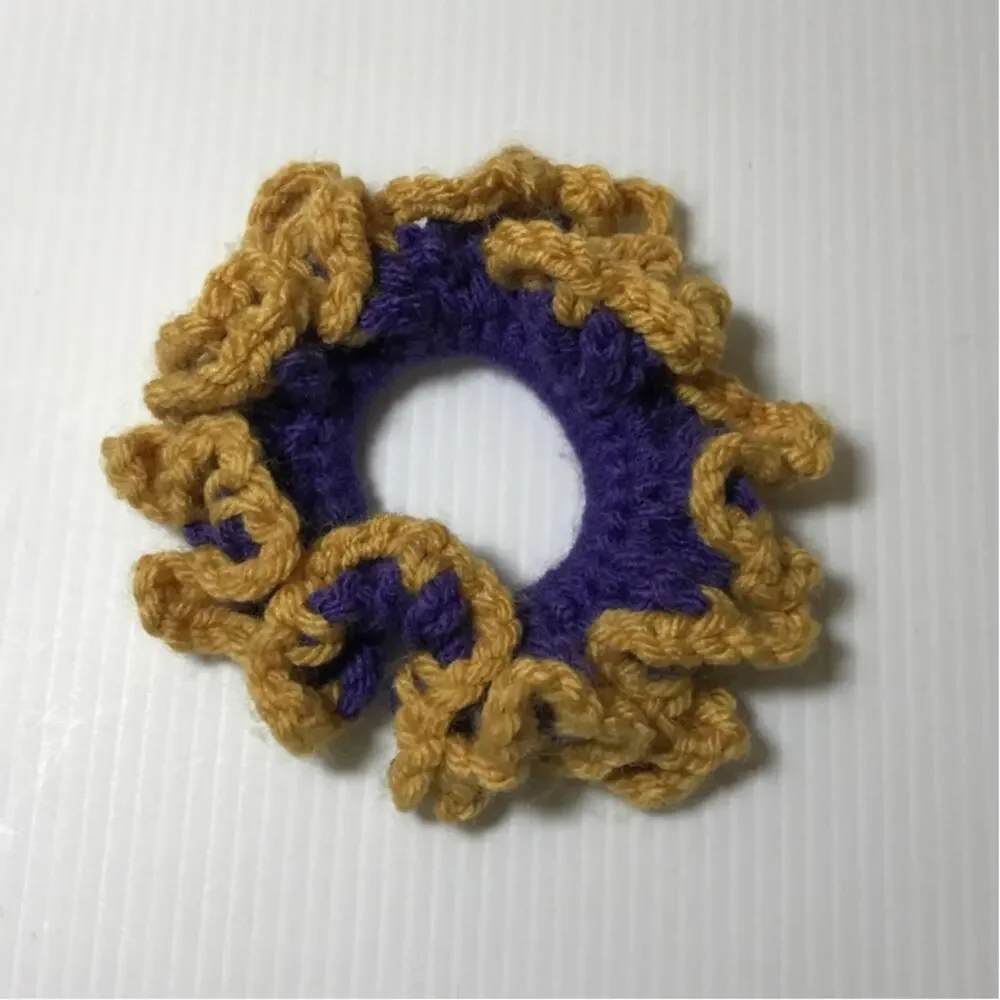 NWT Purple Gold Handmade Crocheted Hair Scrunchie